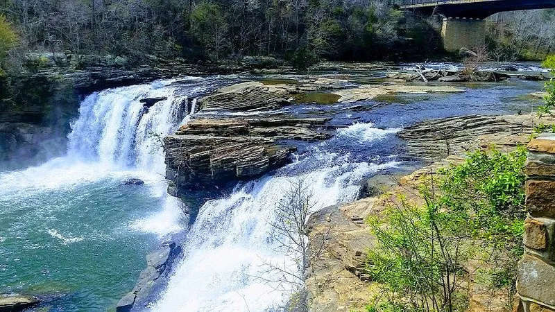 Little River Falls in spring with fresh green leaves
